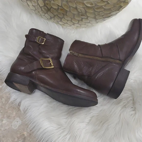Frye Dark Brown Leather Moto Boots - Picture 4 of 12